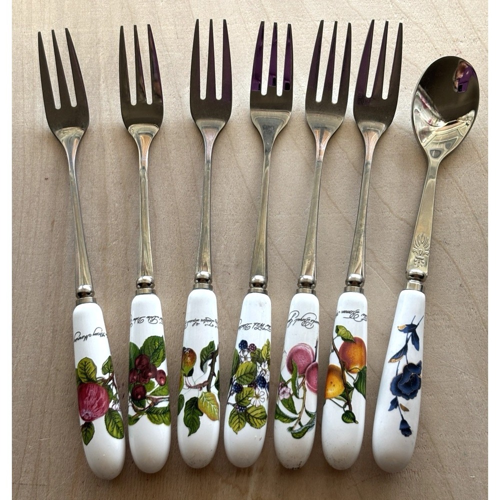 Portmeirion Botanic Garden 6 Pastry Forks + 1 Teaspoon Floral